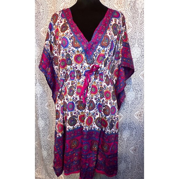 Bohemian Paisley Floral V-Neck Kaftan Dress - Picture 2 of 10